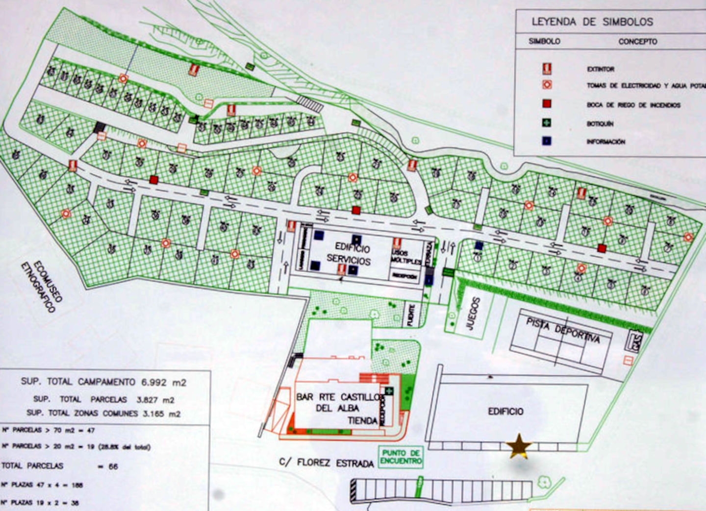 Plano distribución parcelas del Camping la Pomarada de Somiedo